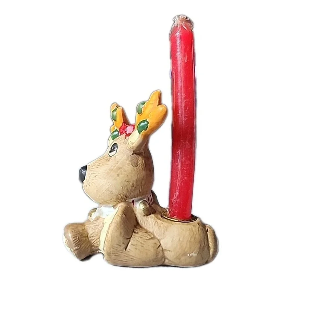 Vintage Christmas Reindeer Candle Holder‎ Giftco Handpainted Original Box Cutest